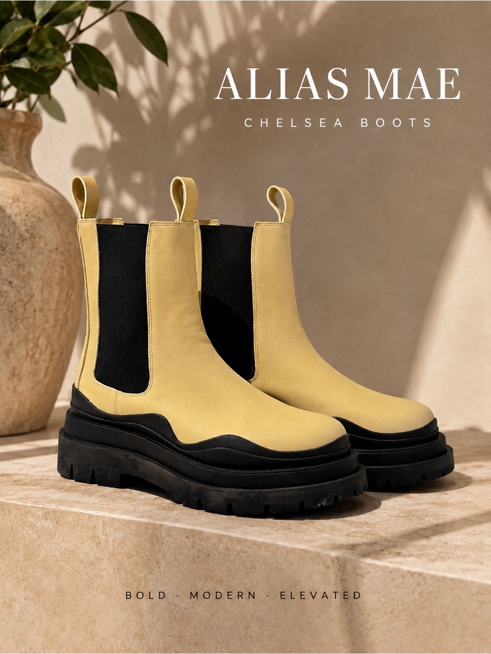 Alias Mae Cream Chelsea Lug Boots with Black Sole - Combat Boots